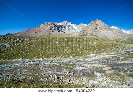 View of river in mountains. Kyrgyzstan