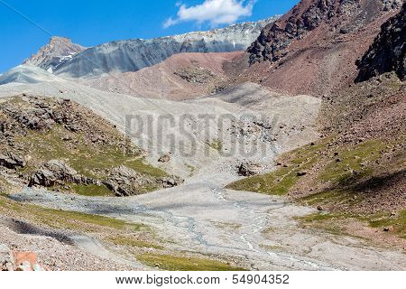Confluence of rivers in colorful mountains