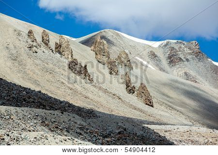 Sharp bald rocks in Tien Shan mountain range