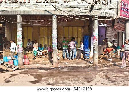 People On The Street Of Chawri Bazar, The Wholesale Market Of  Old Delhi