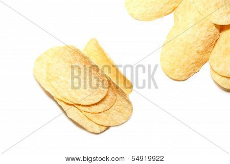 crispy potato chips on white background