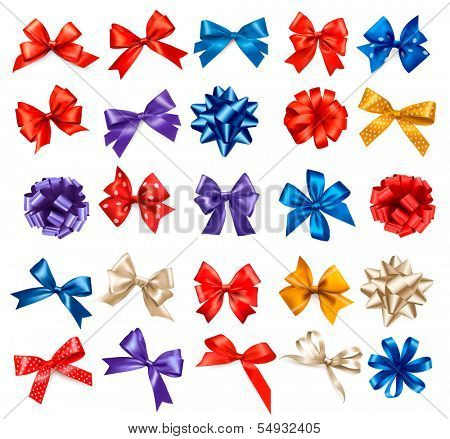 Velká sada barevné dárkové mašle se stuhami. Vektor.