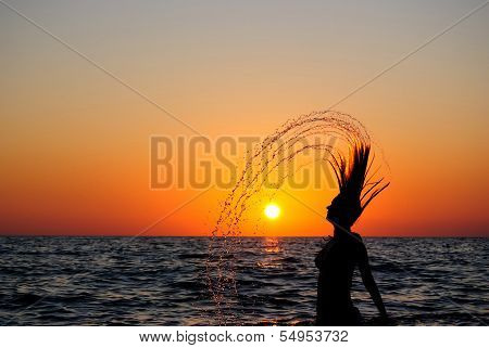 Young Girl Breaking Out From Sea