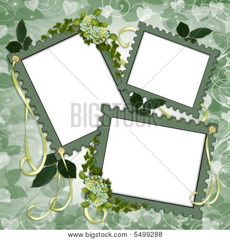 สปริงหน้า scrapbook สีเขียวเส้นขอบลายดอกไม้