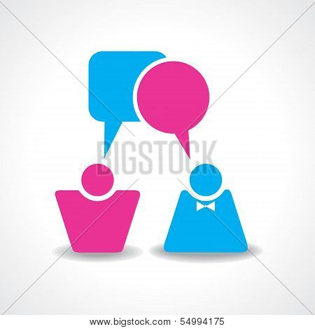 Male and female icons with dialog speech bubbles