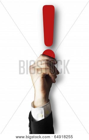 hand holding exclamation point