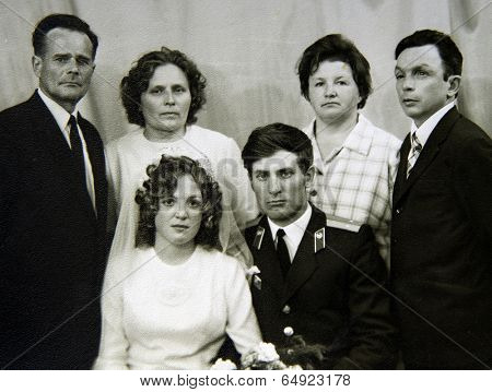 LENINGRAD (now St. Petersburg), RUSSIA - CIRCA 1970-th: Antique photo shows a wedding.