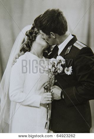 LENINGRAD (now St. Petersburg), RUSSIA - CIRCA 1970-th: Antique photo shows a wedding.