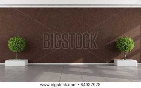 Empty Room With Stucco Wall Brown