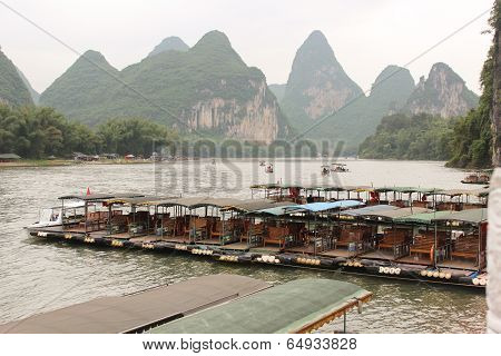 Boat Station On Yulong River, Yangshuo