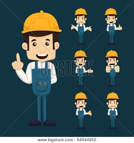 Set Of Engineer Characters Poses