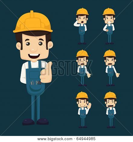 Set Of Engineer Characters Poses