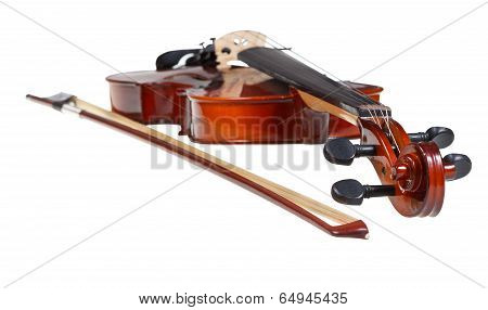 Pegbox Of Classical Modern Violin And French Bow