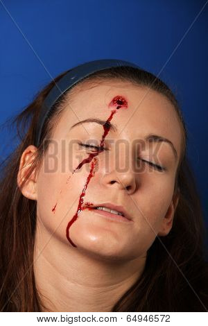 Young woman in a plastic bag