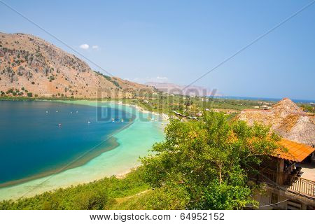 Freshwater Lake In Village Kavros In Crete  Island, Greece. Magical Turquoise Waters, Lagoons. Trave