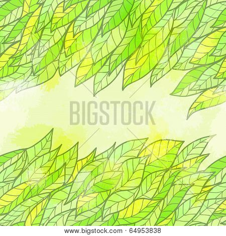 Hand Drawn Seamless Green Invitation Card Design With Brignt Leaves. Eps10