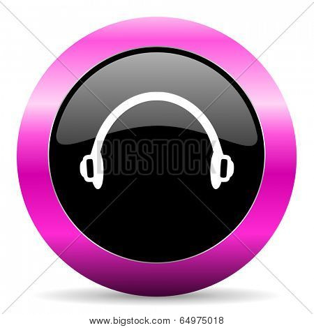 headphones pink glossy icon