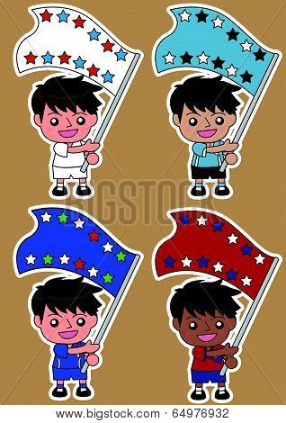 Vector cartoon soccer Sport Fan with Flag