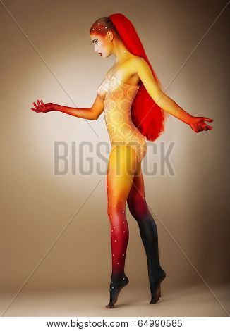 Creativity. Young Artistic Woman Covered With Dramatic Makeup