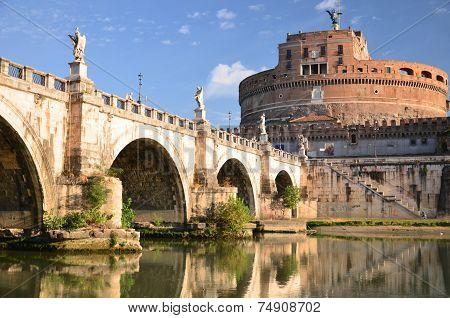 Majestic Castle of Saint Angel over the Tiber river in Rome, Italy.