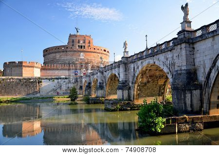 Majestic Castle of Saint Angel over the Tiber river in Rome, Italy.