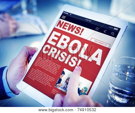 Businessman Holding Tablet Ebola News Concept