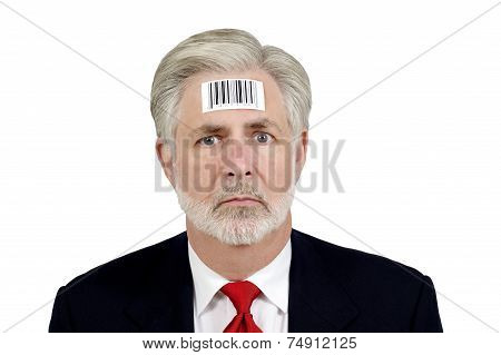 Human Being With Bar Code On Forehead