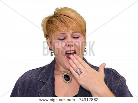 Mature Woman Body Language - Bored Yawning