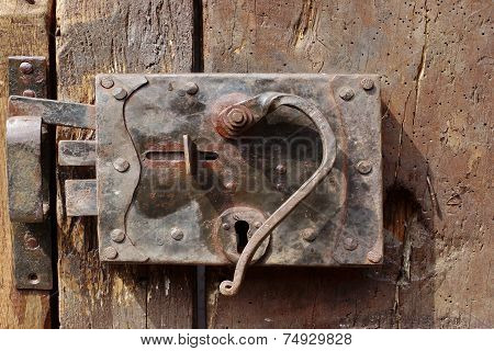 Old Door With Mortise Lock And Doorknob
