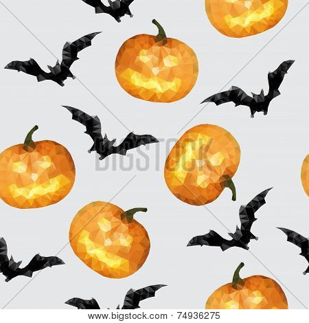 Seamless with pumpkin and bat halloween background - vector illustration