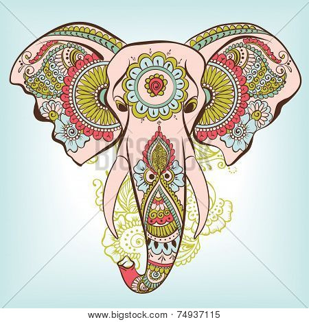 Vector Elephant on the Henna Indian Ornament