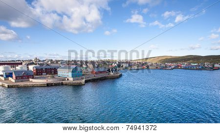 Lerwick Town Center Under Blue Sky