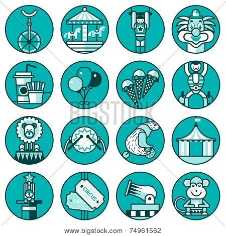 Circus icons set line