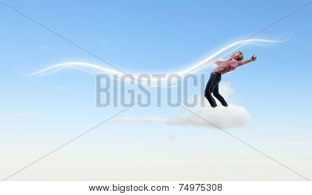 Young guy in casual evading from light rays