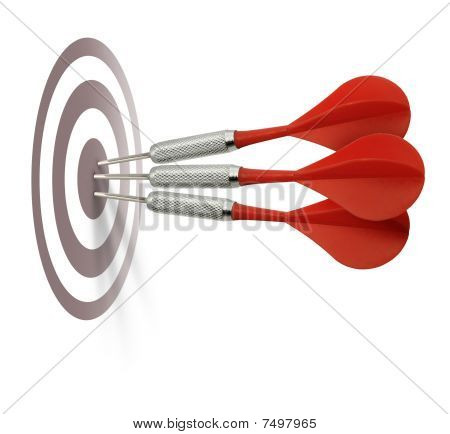 Three Red Darts Hitting Target