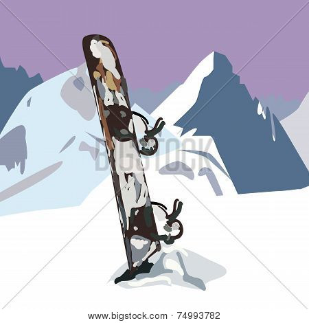 Snowboard In The Snow