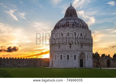 Baptistry of Pisa at sunset, Tuscany, Italy