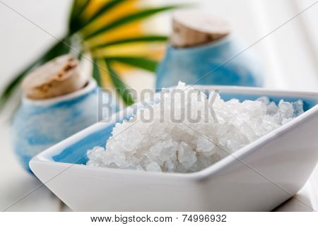 White bath salt in bowl