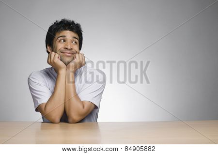 Happy man looking sideways