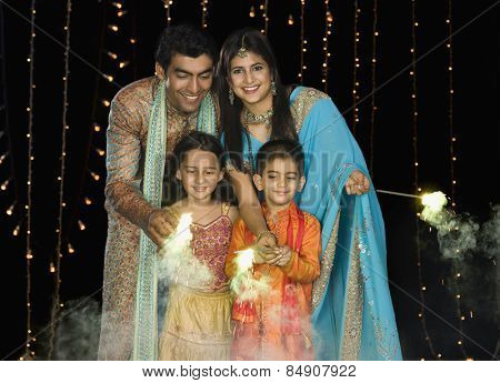 Family celebrating Diwali festival