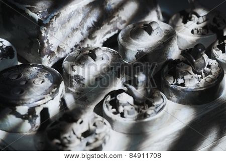 Close-up of useless lightswitches and sockets