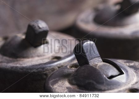 Close-up of black lightswitches