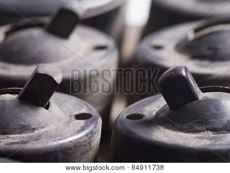 Close-up of old lightswitches