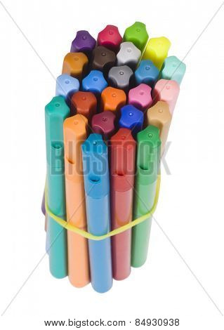 Close-up of a bundle of felt tip pens
