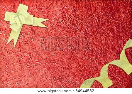 Shiny Red Leaf  And  Gold Ribbon