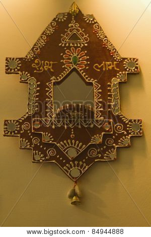 Close-up of an altar mounted on a wall, Gwalior, Madhya Pradesh, India