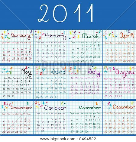 Calendrier 2011 sur les Pages mathématiques et bleu Bcakground