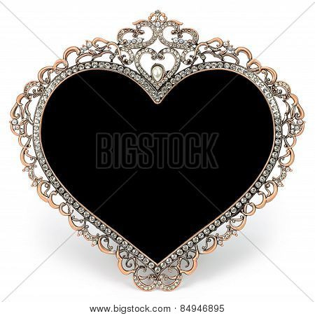 Metal frame with diamonds in form of heart and place for a photo
