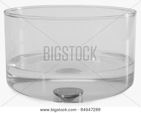 Close-up of a mercury sunk in a bowl of water