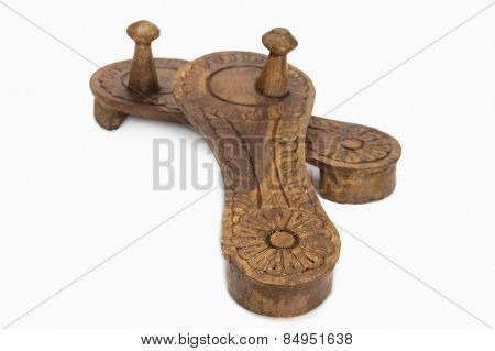 Close-up of a pair of Paduka a traditional Indian wooden footwear worn by Hindu priests and Brahmins